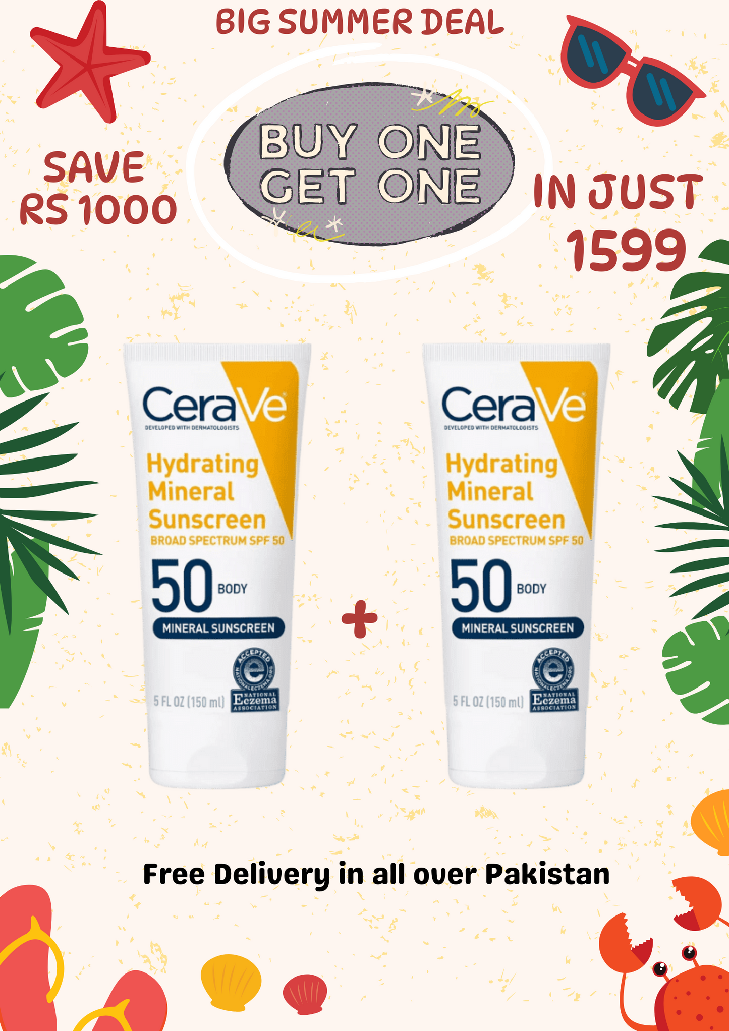 Hydrating Mineral Sunscreen SPF 50 Face Lotion By 1 Get 1 Free